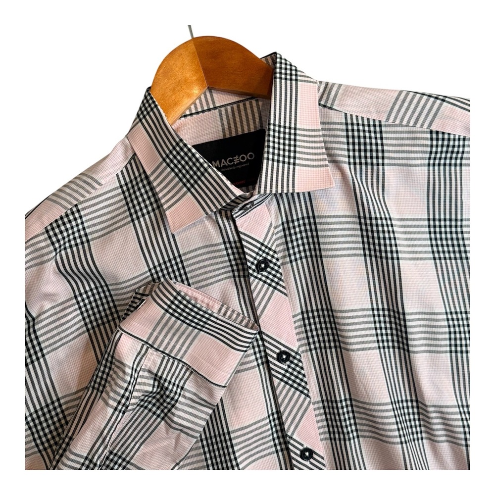 Maceoo Button Up Shirt Mens XL Pink Black Plaid Long Sleeve 100% Cotton